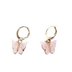 Gold and Light Pink Butterfly Drop Earrings